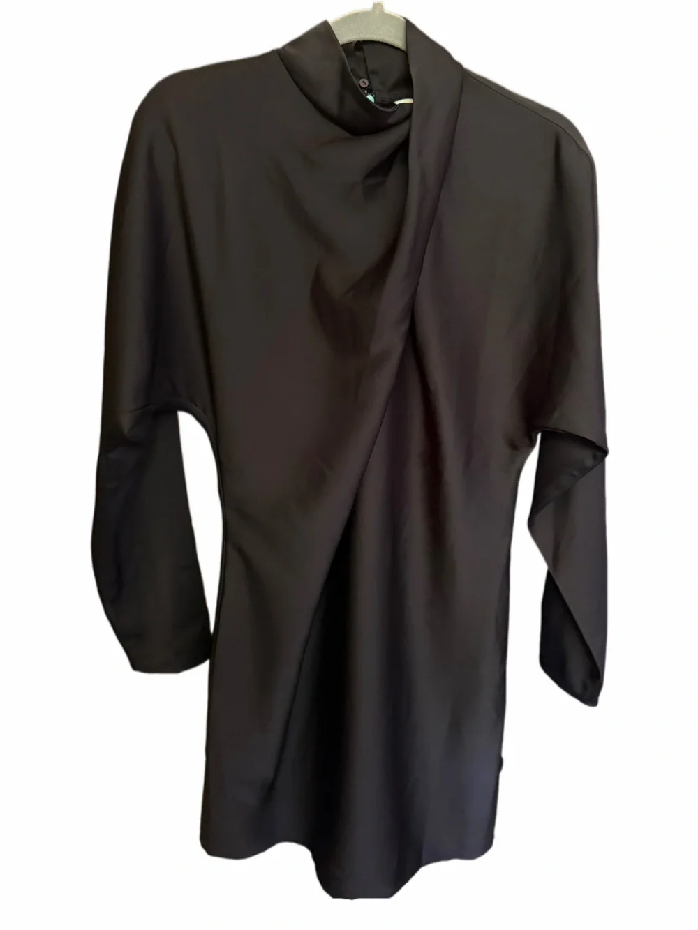 H&M Black Draped Long-Sleeve Mini Dress with High Neck - Picture 3 of 7